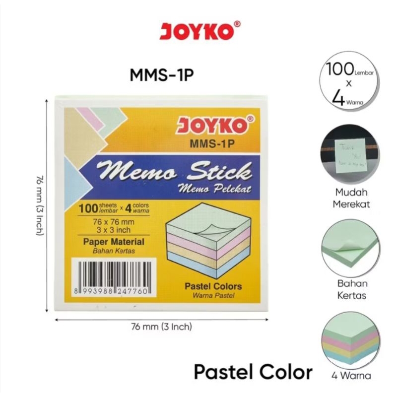 

joyko MMS-1P pastel colors memo stick pelekat 4 warna