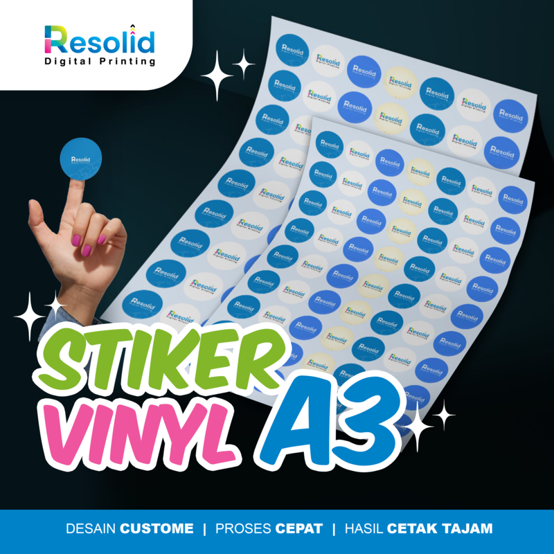 

CETAK STIKER VINYL A3+ CUSTOM | DIE CUT / KISS CUT | LABEL KEMASAN, LOGO USAHA, SOUVENIR, BRANDING MAKANAN & MINUMAN | TAHAN AIR, WARNA TAJAM | STIKER PROMOSI, LABEL PRODUK UMKM, KEBUTUHAN CRAFT & PACKAGING | BISA DESAIN SENDIRI