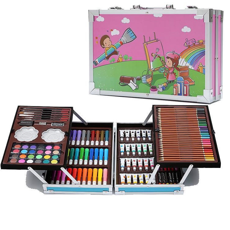 

KODE Q29P Crayon Art Set Koper Set Crayon Mewarnai Alat Tulis Anak 145Pcs