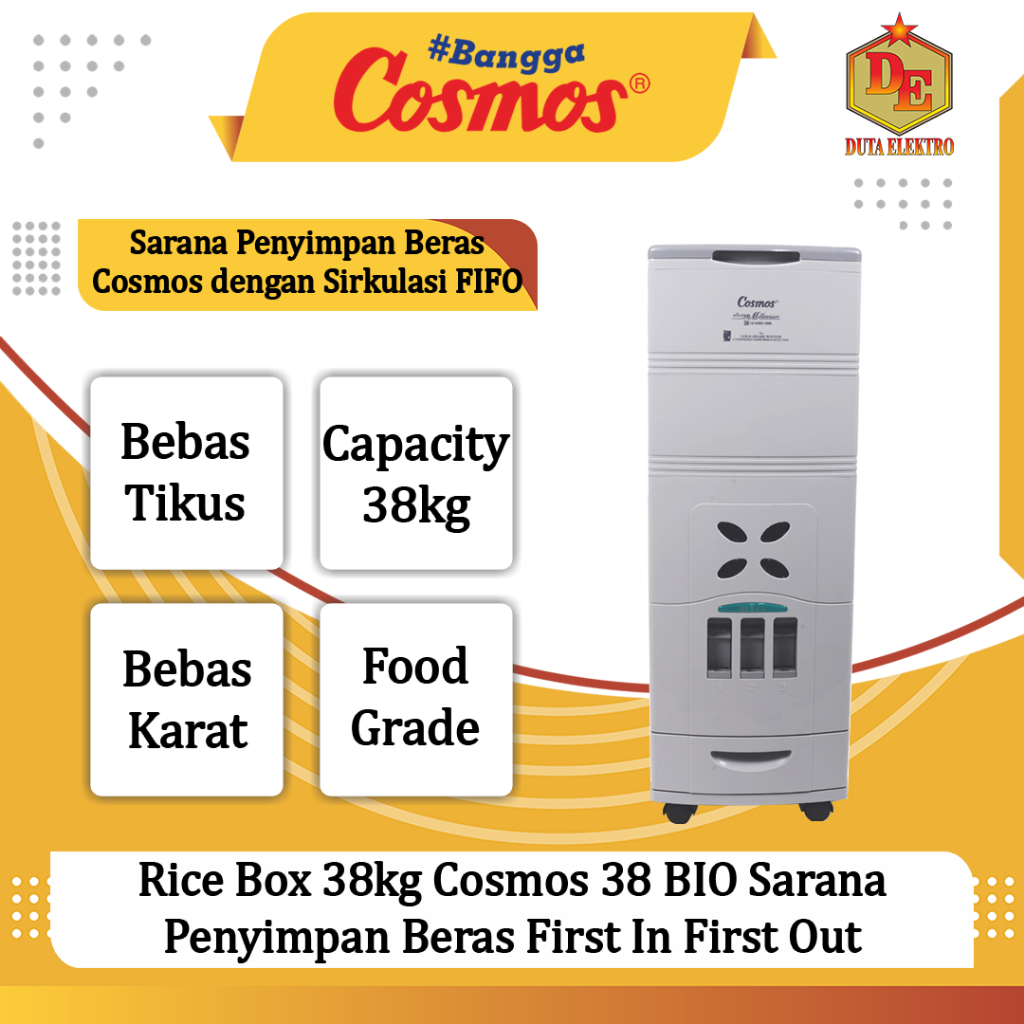 Rice Box 38kg Cosmos 38 BIO Sarana Penyimpan Beras First In First Out