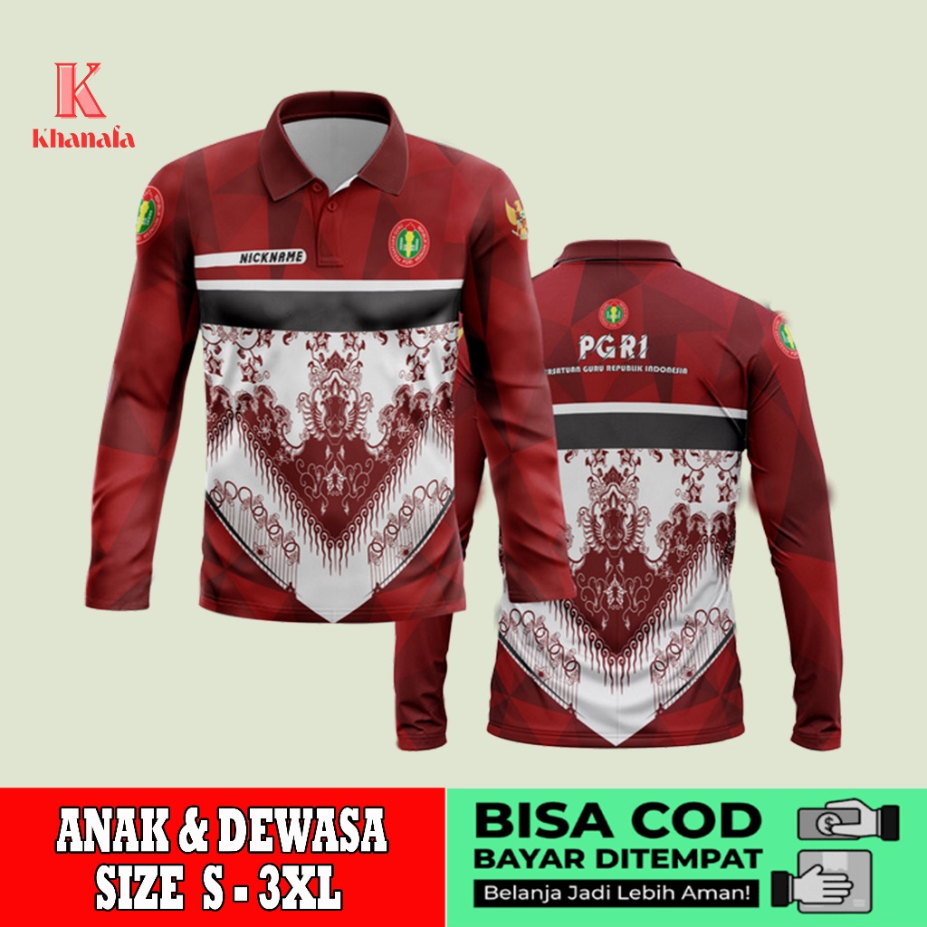 Kaos Polo | Baju pgri | Kaos Polo Batik PGRI | Baju Guru Batik PGRI | Kaos Polo Motif Batik PGRI Ful