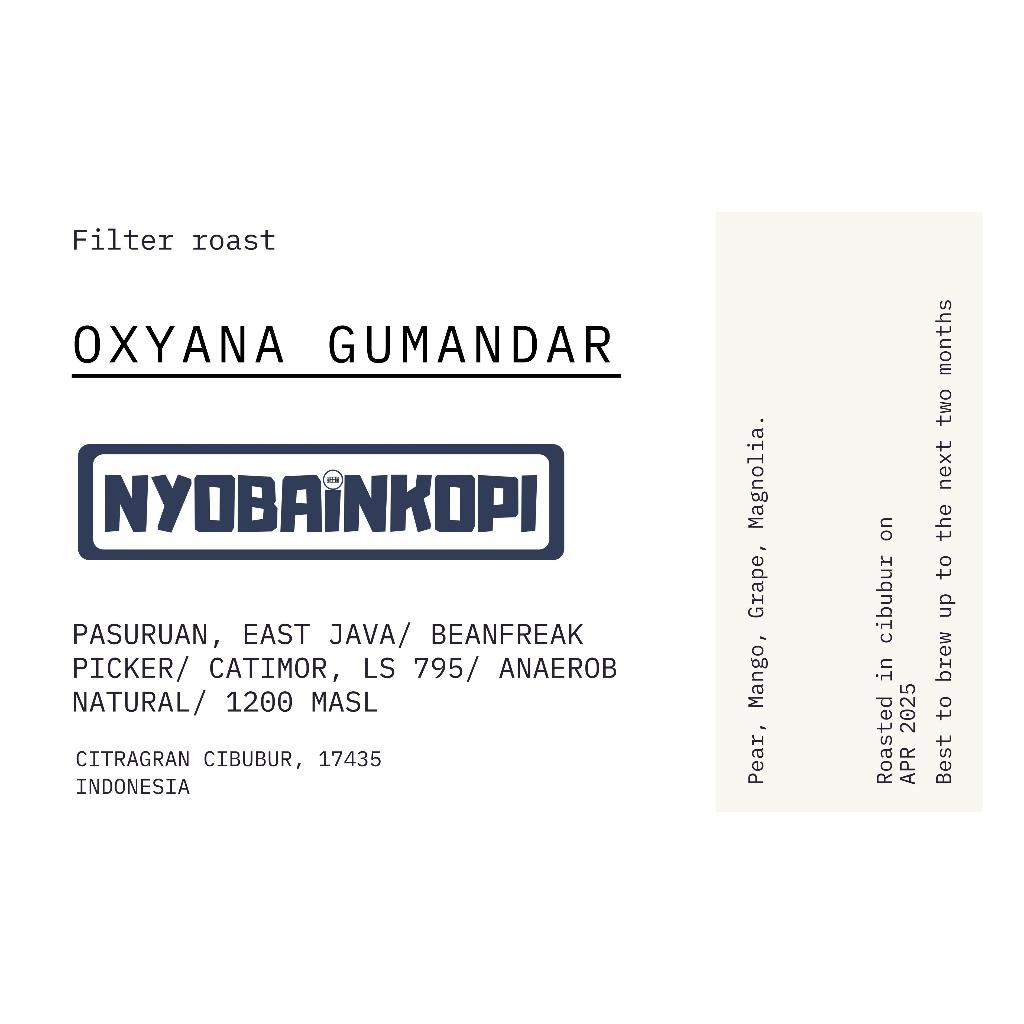 

OXYANA Gumandar Anaerob Natural ( roasted bean - biji kopi sangrai) - 100gr