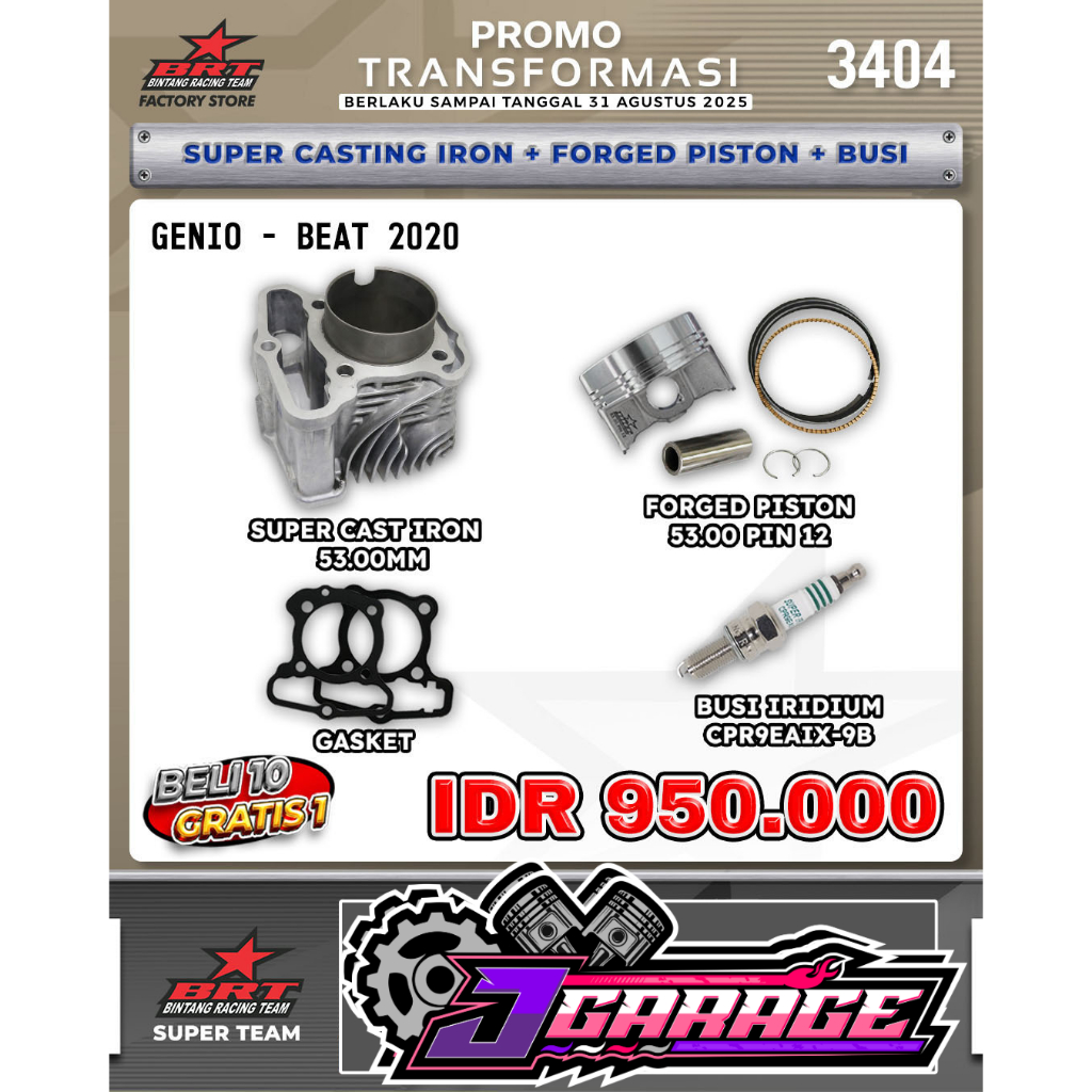 BLOK BEAT - BLOK BORE UP 115CC BRT – GENIO / BEAT DELUXE / SCOOPY / STREET FI ESP – PISTON 53.00MM –