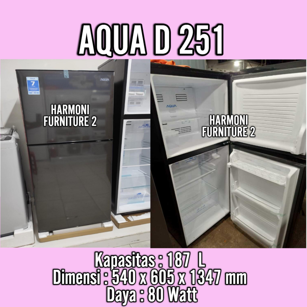KULKAS 2 PINTU AQUA AQR D251 TANPA SALJU KULKAS AQUA 2 PINTU TANPA SALJU AQR D251