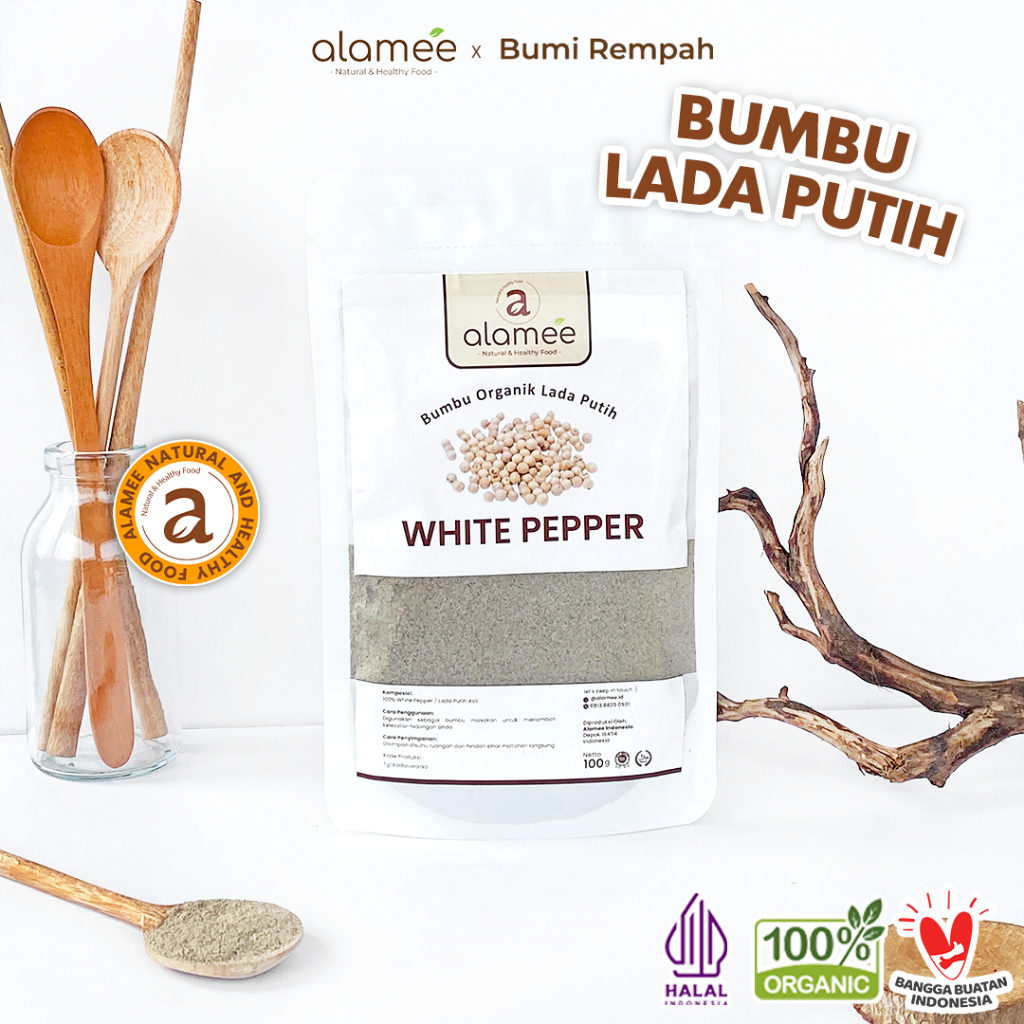 

ALAMEE Lada Putih Bubuk White Pepper Powder Merica Whitepepper Bumbu Dapur Masak Instan Asli 100g