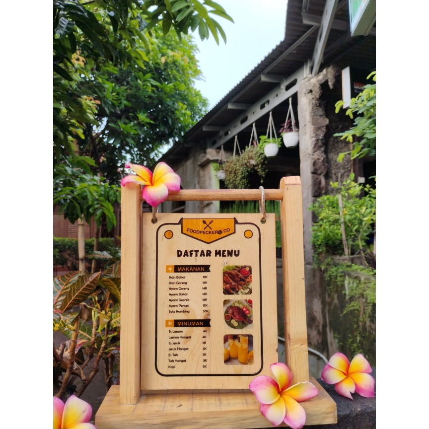 

Stand menu nomor meja promo sponsor gantung fre custom desain