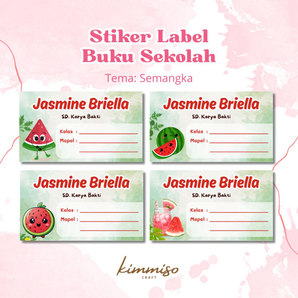 

[Kimmiso] Stiker Label Nama Buku Sekolah Tema SEMANGKA Harga Satuan (Mohon Baca Deskripsi)