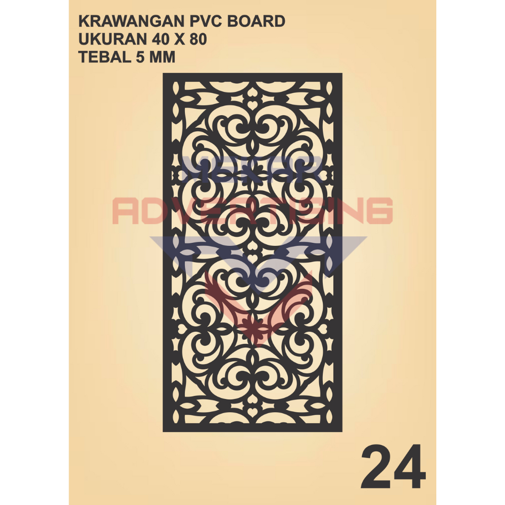 KRAWANGAN PVC BOARD HITAM  / ORNAMEN PVC FOAM BOARD HITAM TEBAL 5MM MODEL 24 UKURAN 40X80
