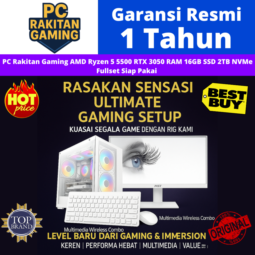 PC Gaming PC Rakitan Gaming AMD Ryzen 5 5500  Fullset Siap Pakai Game Berat dan Editing Best Seller