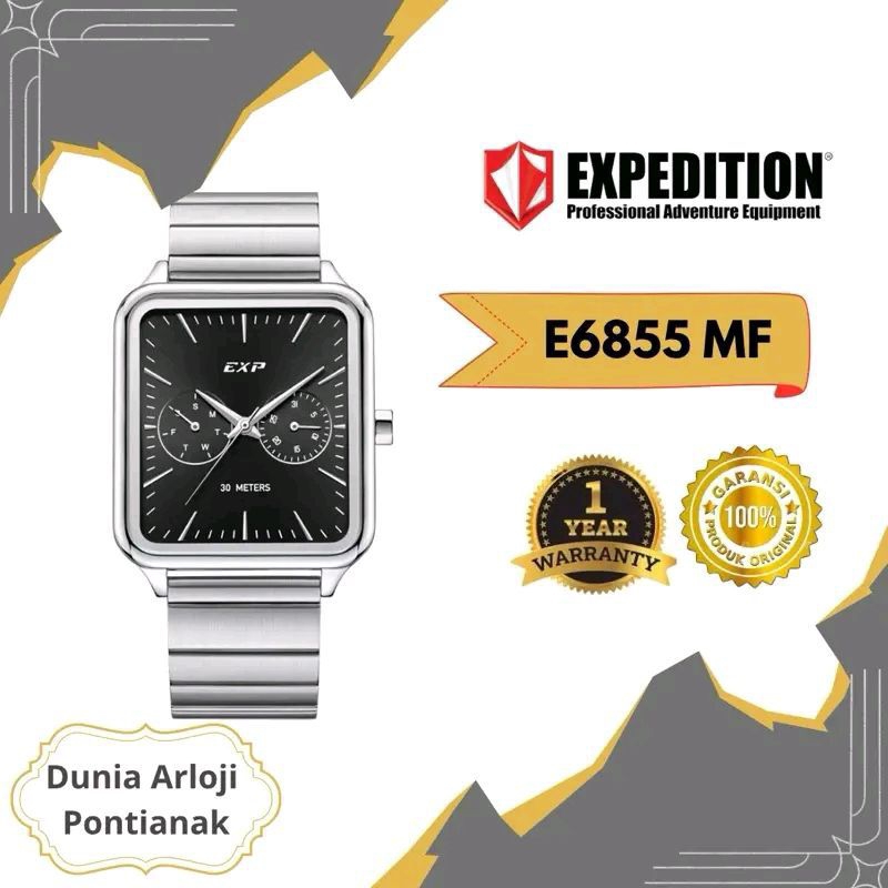 [DUNIA ARLOJI PONTIANAK] EXP 6855 MF Jam Tangan Pria Expedition Mewah Petak Seri E 6855 MF Stainless