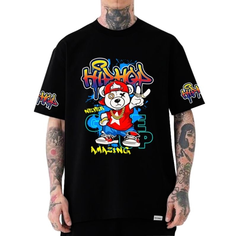 Hip Hop// gambar depan/ Kaos pria / Kaos Hitam pria / kaos hitam gambar lengan / kaos hitam gambar d