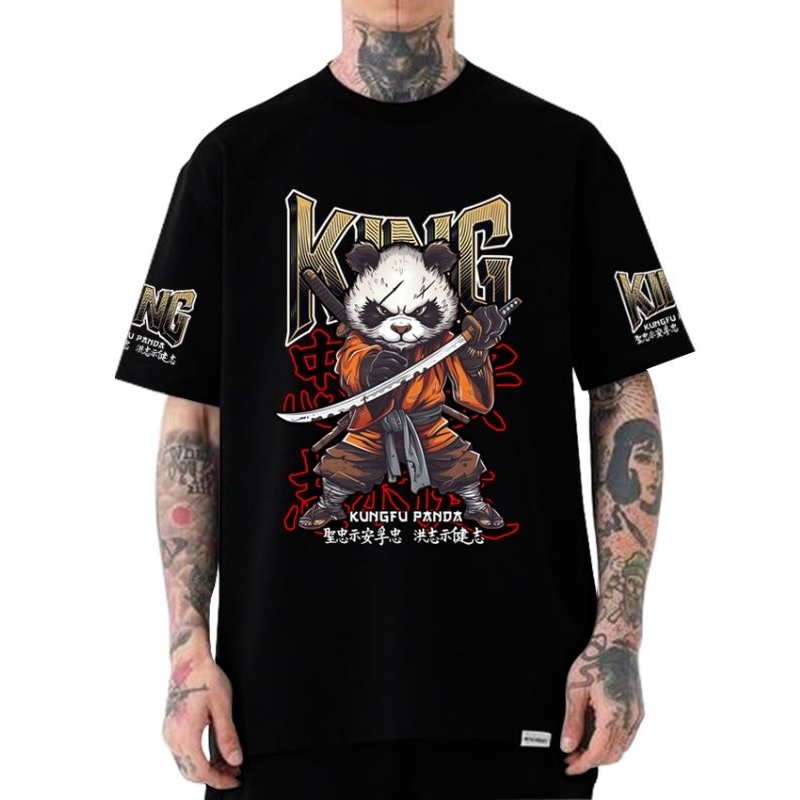 King kungfu Panda// gambar depan/ Kaos pria / Kaos Hitam pria / kaos hitam gambar lengan / kaos hita