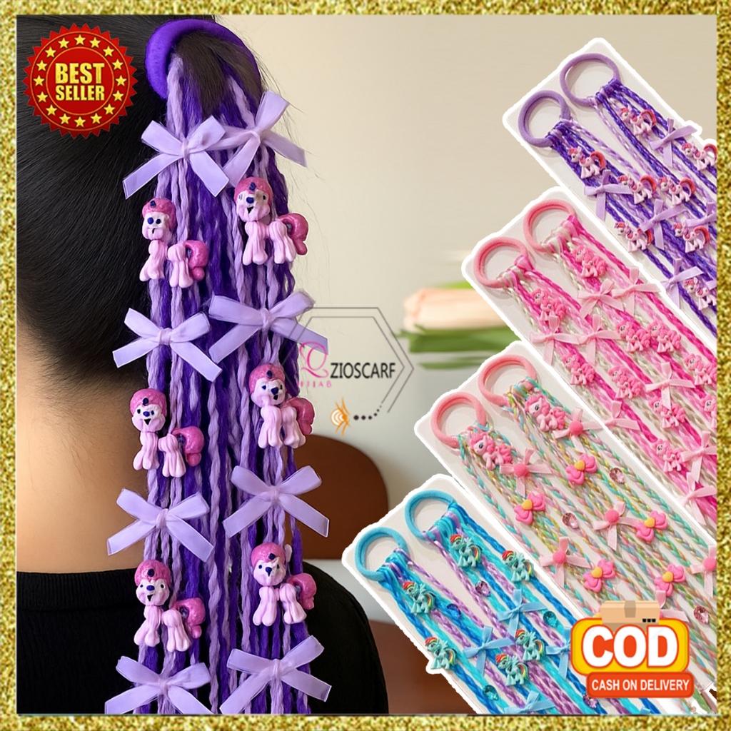Ikat Rambut Anak Korea Kepang Rambut Palsu Pita Warna Lucu Aksesoris Kunciran Perempuan