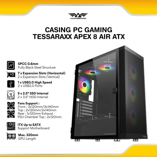 Casing PC Gaming Armaggeddon Tessaraxx Apex 8 Air ATX