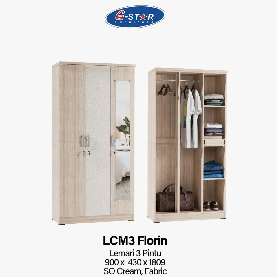 Lemari Pakaian 3 Pintu/ Lemari Pakaian Gantung / Lemari Gamis LCM3 FLORIN