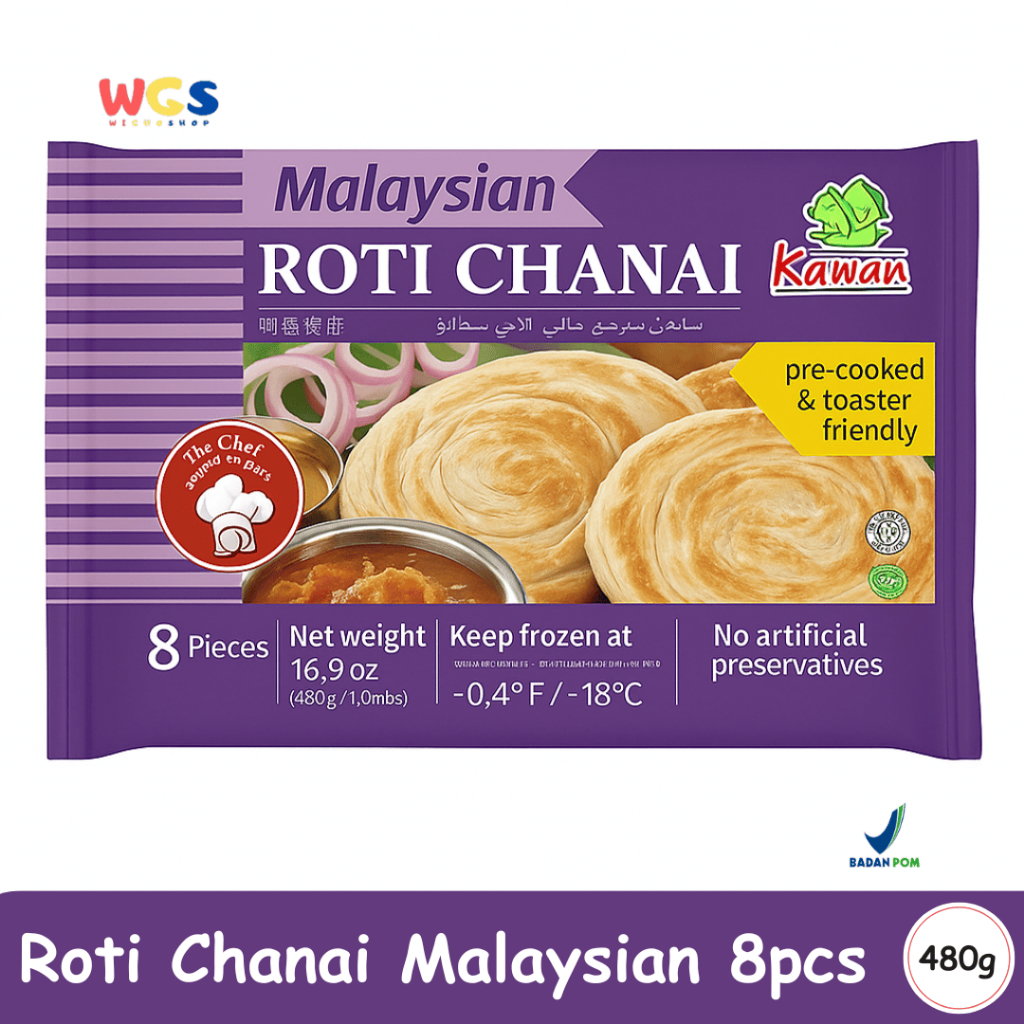 

Kawan Roti Canai Malaysia (8pcs x 60g) 480g – Roti Lapis Beku Praktis Siap Masak