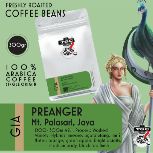 

Biji Kopi TGC, Preanger 200gr Washed, Arabika, Java Coffee Indonesia 100% kopi murni