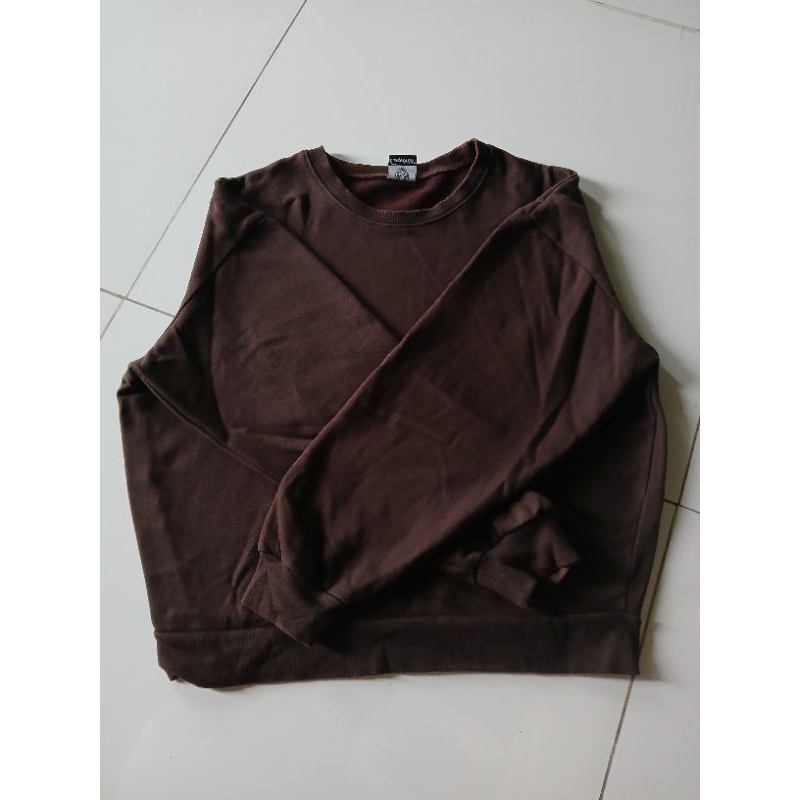 CREWNECK CROP DARK CHOCO LENGAN BALON