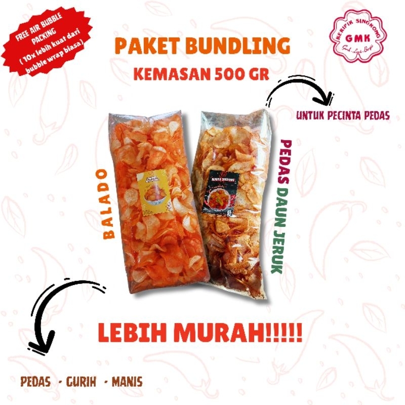 

GMK Keripik Singkong Paket Bundling Balado dan Pedas Daun Jeruk 500 gr Kripik Singkong Pedas
