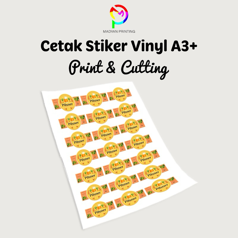 

Cetak Stiker Label Vinyl A3+ Print & Cutting Tahan Minyak & Air