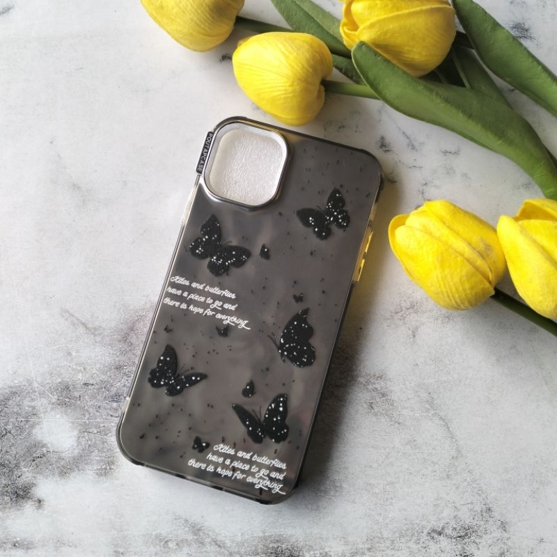 CASE IPHONE HOLOGRAM KUPU-KUPU HITAM ELEGAN MEWAH BERTEKSTUR FOR IPHONE 7, 7+, X, XS, XS MAX, XR, 11