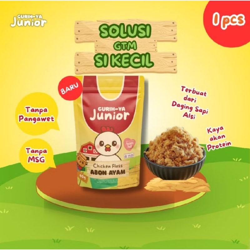

Gurihya Junior - Abon Ayam, Abon Sapi - 90g Mpasi Anti GTM Anak Makan Lahap Bergizi