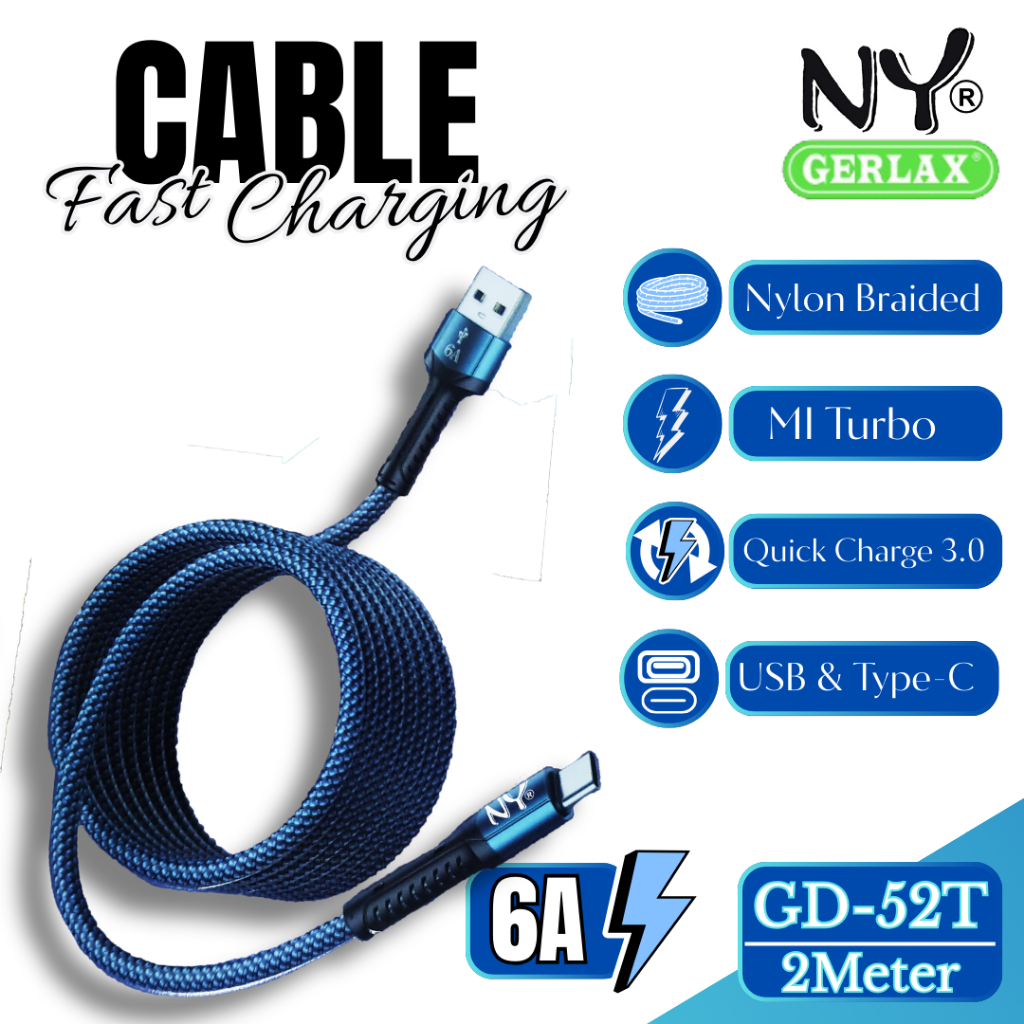 NY KABEL DATA NYLON 2M GD-52T USB - TYPE C 6A