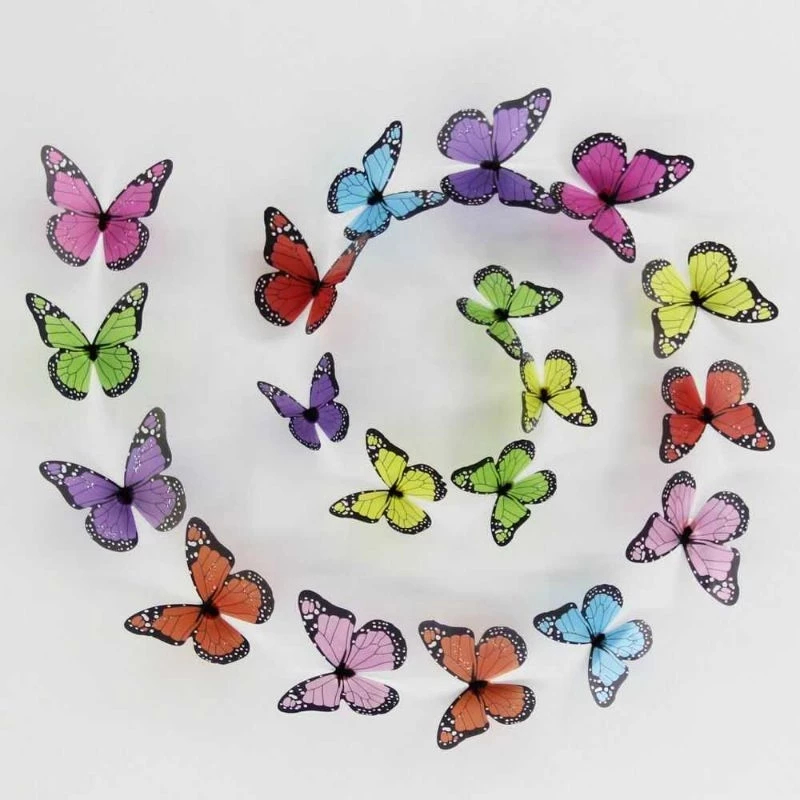 

HIASCAKE Stiker PVC Dinding / Stiker Kupu-Kupu 3D Warna-warni / Topper Kue & Hiasan Tahan Air (Isi 18 pcs)