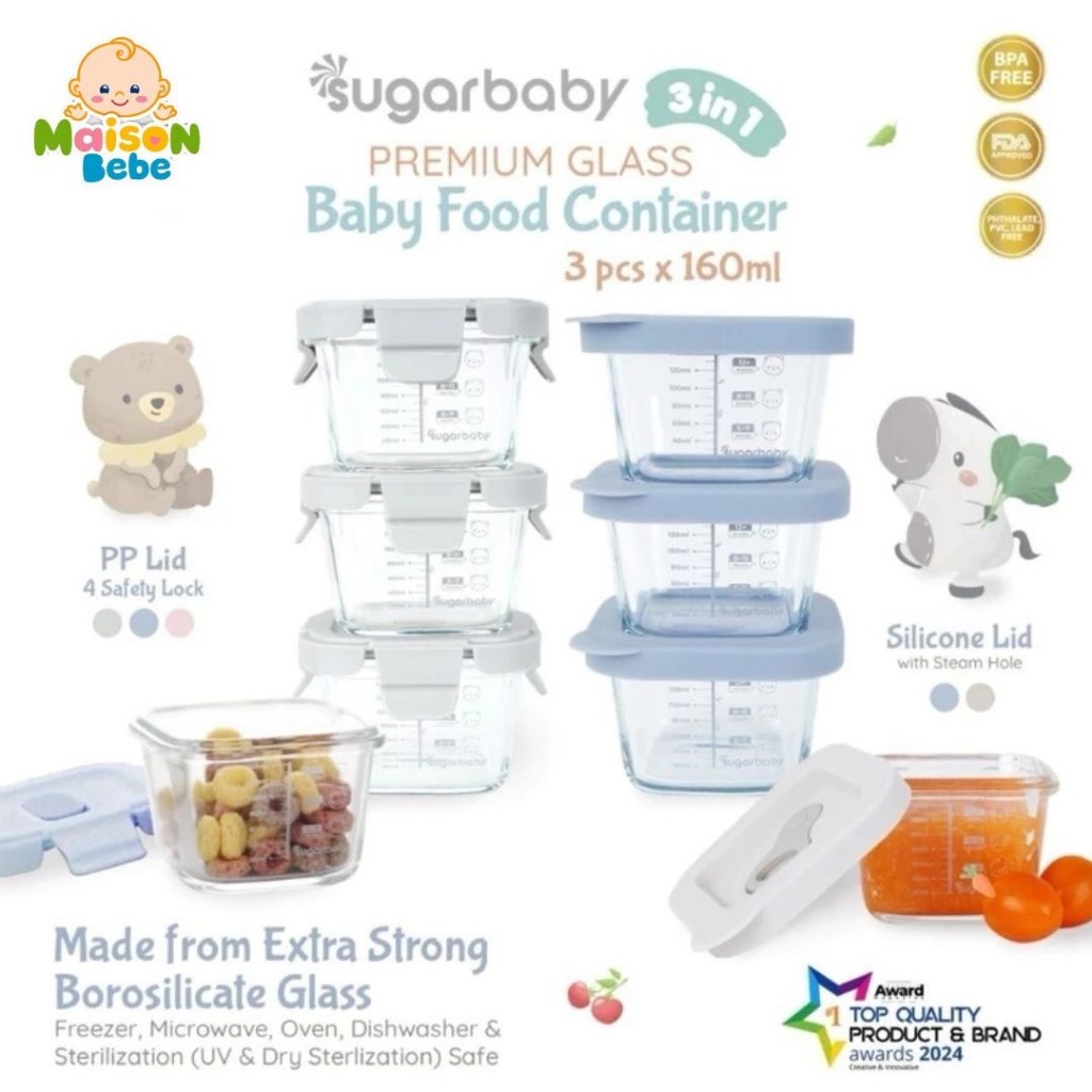 SUGARBABY Premium Glass Jar Baby Food Container BPA FREE / Peralatan Makan Bayi MPASI / Tempat Makan