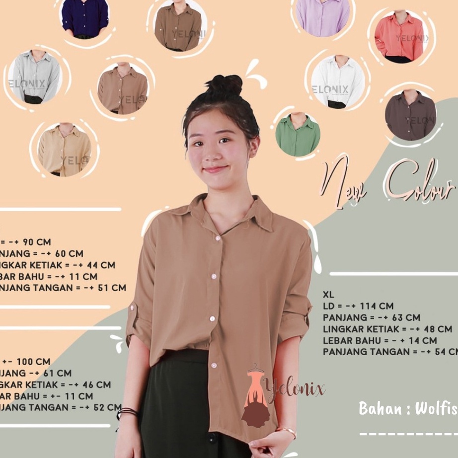 KEMEJA MONALISA POLOS WANITA PANJANGYELONIX