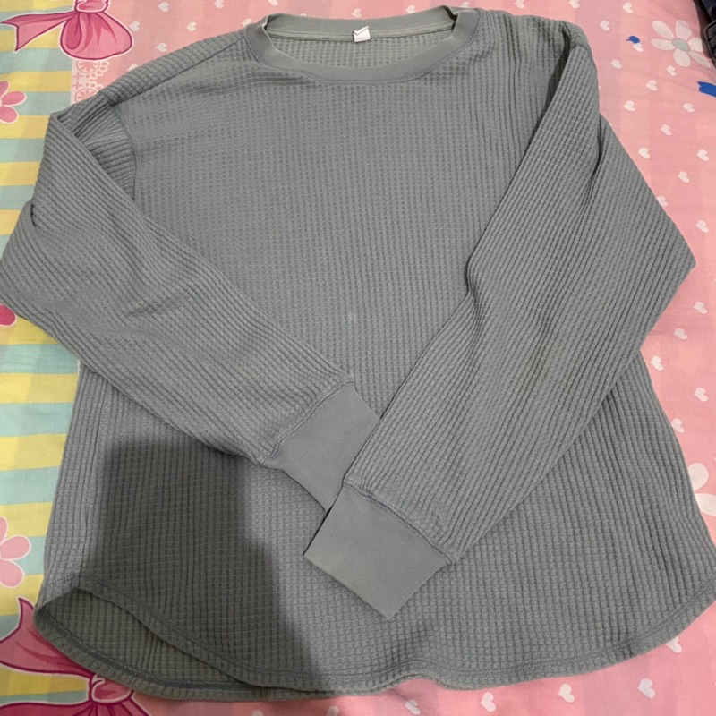 T-SHIRT WAFFLE KAOS UNIQLO ORIGINAL BLUE SOFT DENIM