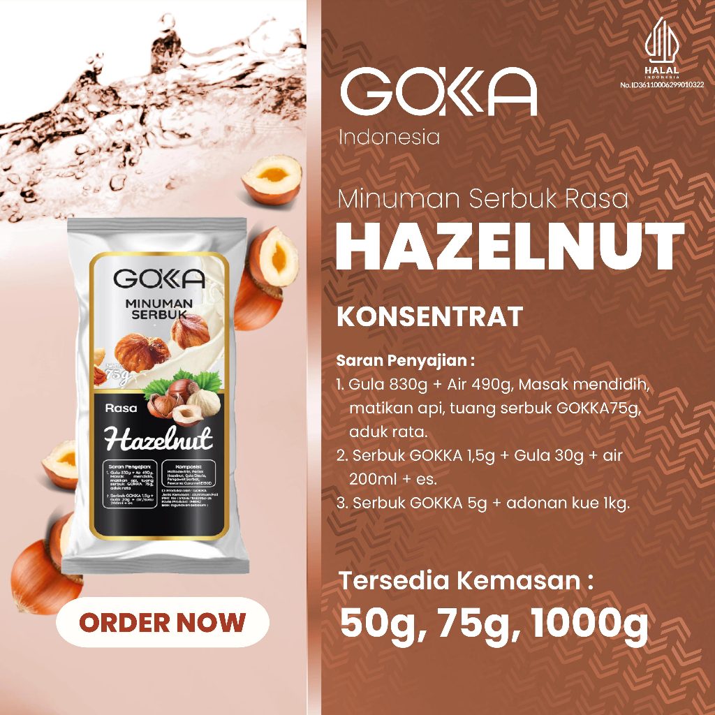 

Serbuk / Powder Minuman Kekinian Gokka Rasa Hazelnut Kemasan 50gr