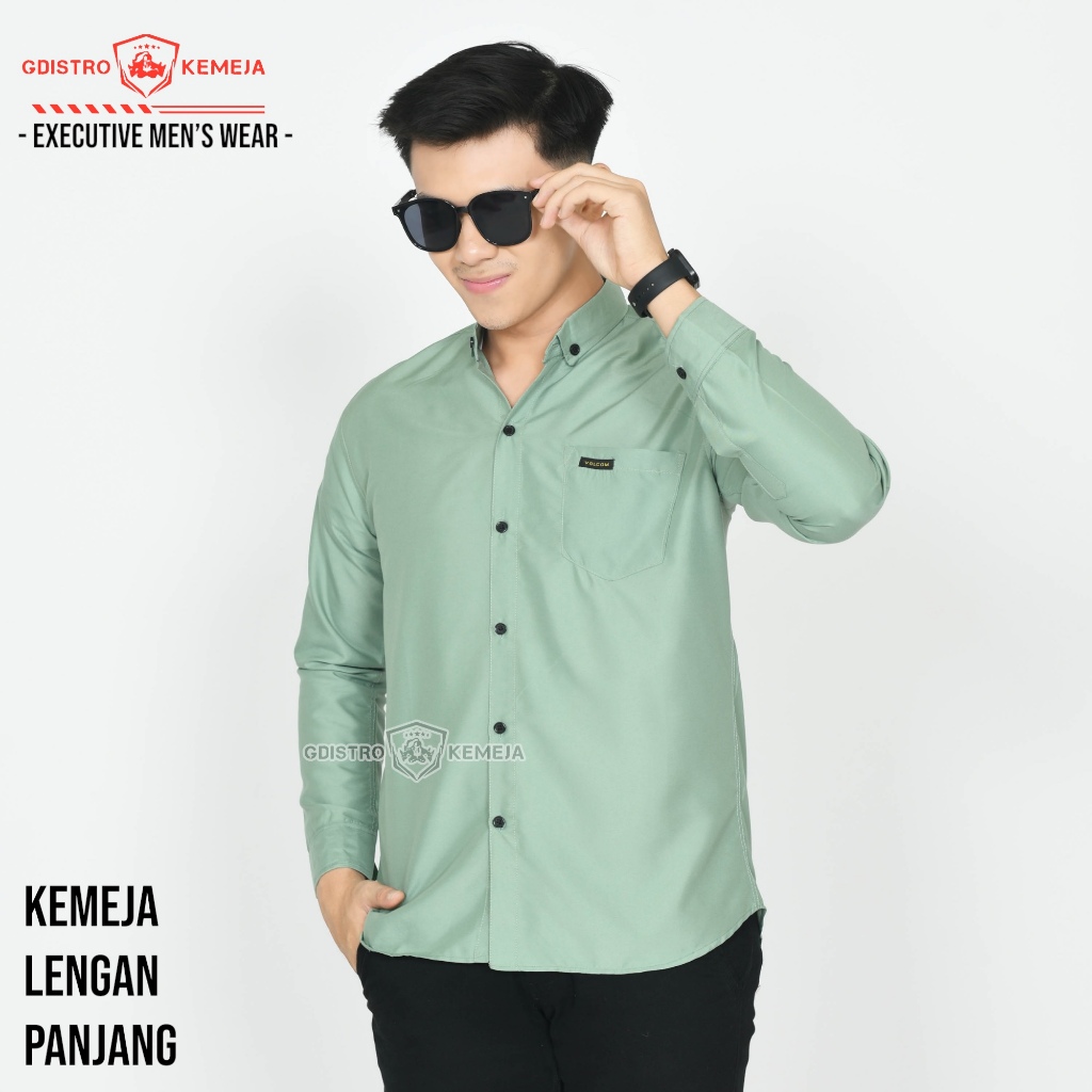 kemeja lengan panjang pria dewasa -sage green