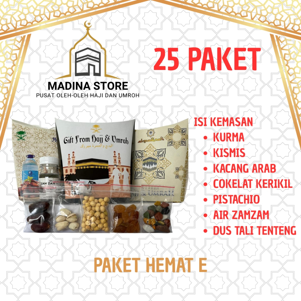 

Paket Hemat 25pcs Oleh-oleh Haji dan Umroh Paket E isi Air Zamzam