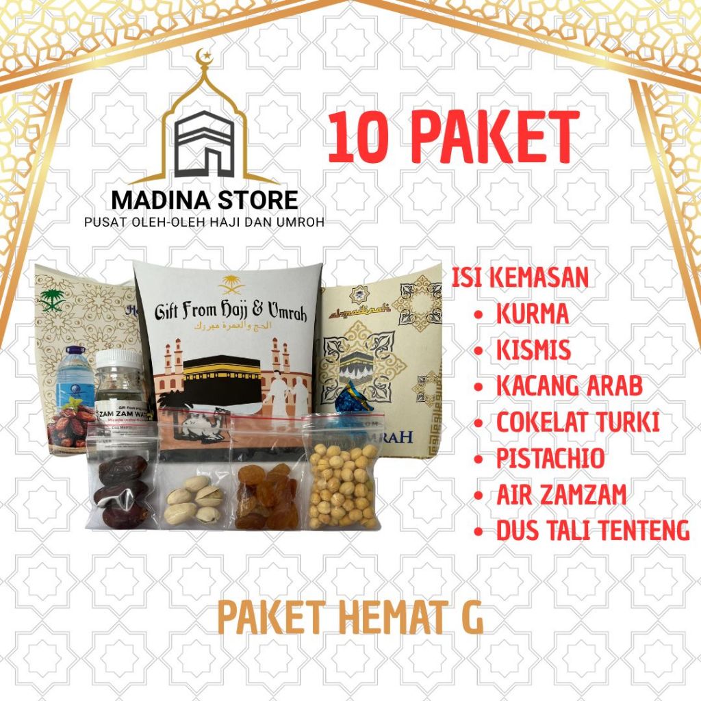 

Paket Hemat 10pcs Oleh-oleh Haji dan Umroh Paket G isi Air Zamzam