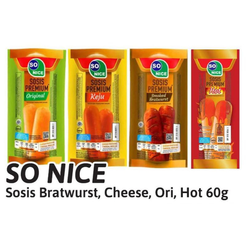 Sosis So Nice Premium 60gr Hot, Original, Keju