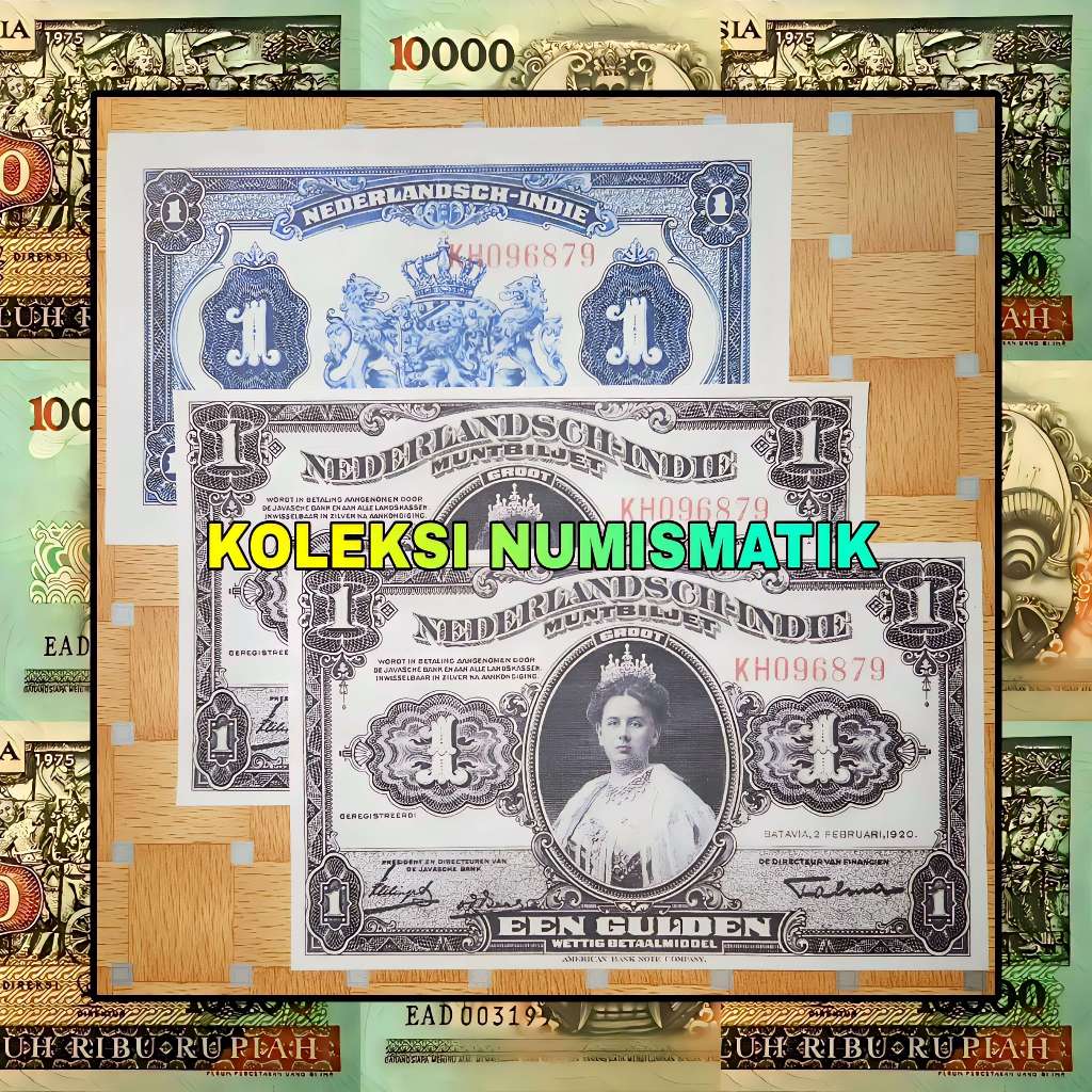 SOUVENIR REPRO UANG KERTAS KUNO HINDIA BELANDA 1 GULDEN WILHELMINA 1920