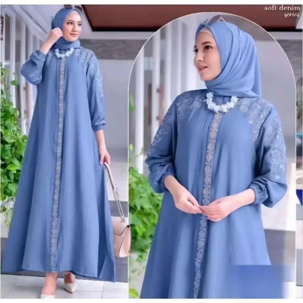 Gamis Inayah Dress Terlaris Kekinian OOTD Bordir Wanita Remaja Kondangan Mewah Bahan Ceruty Babydoll