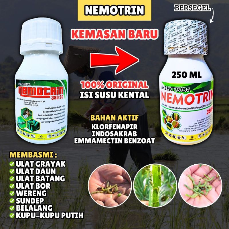 NEMOTRIN 250 ML, INSEKTISIDA, INSEKTISIDA SISTEMIK, MENANGGULANGI HAMA ULAT GRAYAK, ULAT BULU, ULAT 