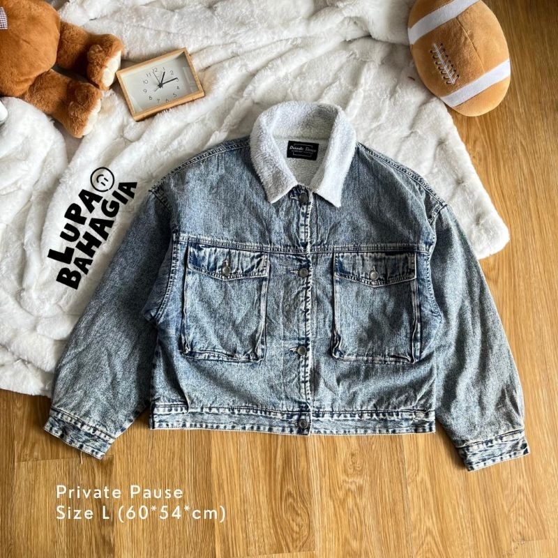PRIVATE PAUSE Acid Wash Jeans Crop Jaket size fit L • 100% Original