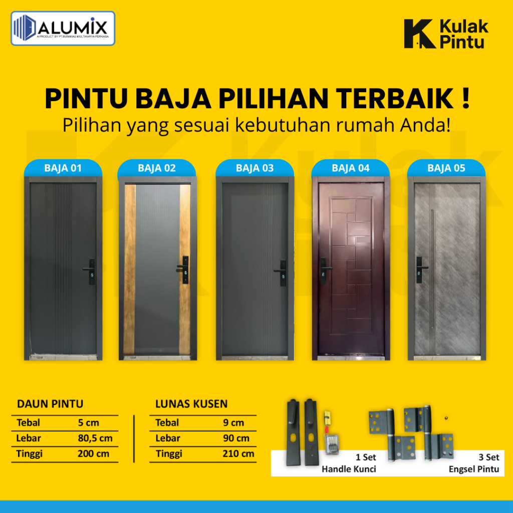 PINTU BAJA ALUMIX - PINTU BAJA PILIHAN TERBAIK UNTUK RUMAH MODERN - FREE INCLUDE HANDLE KUNCI DAN EN