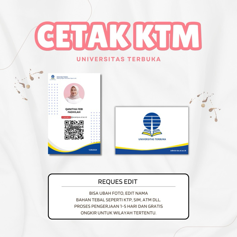 Cetak E-KTM UT SEPAKET Lanyard Dengan Kualitas Bagus, Bisa Ganti Foto dan Edit Nama