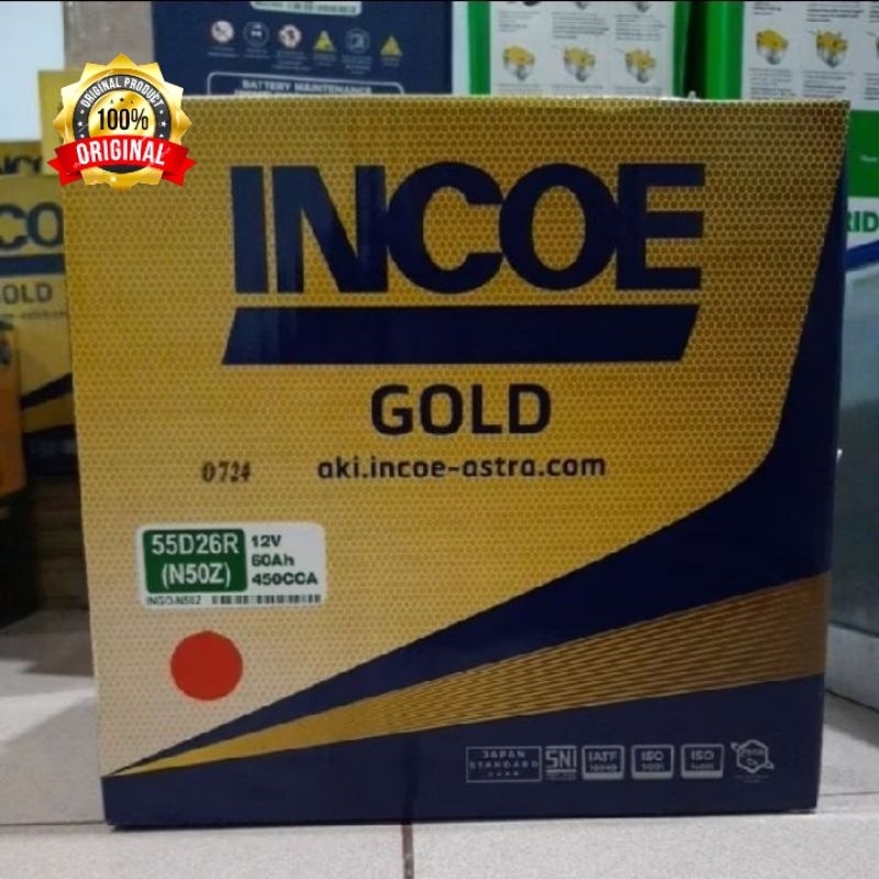Aki Mobil Incoe Gold N50Z 55D26R 60Ah Accu Basah Siap Pakai