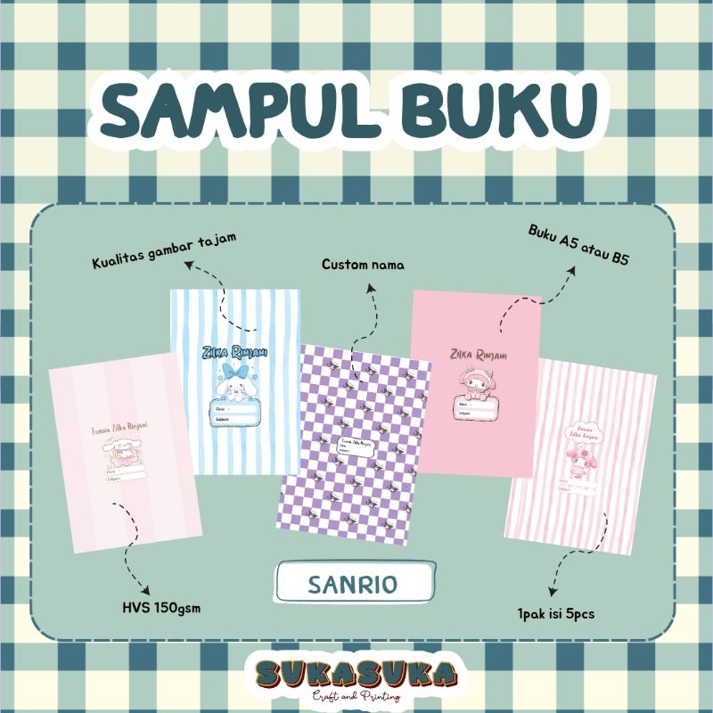 

sampul buku aesthetic/ sampul buku custom / sampul buku A5 / sampul buku B5 / sampul buku lucu / SANRIO