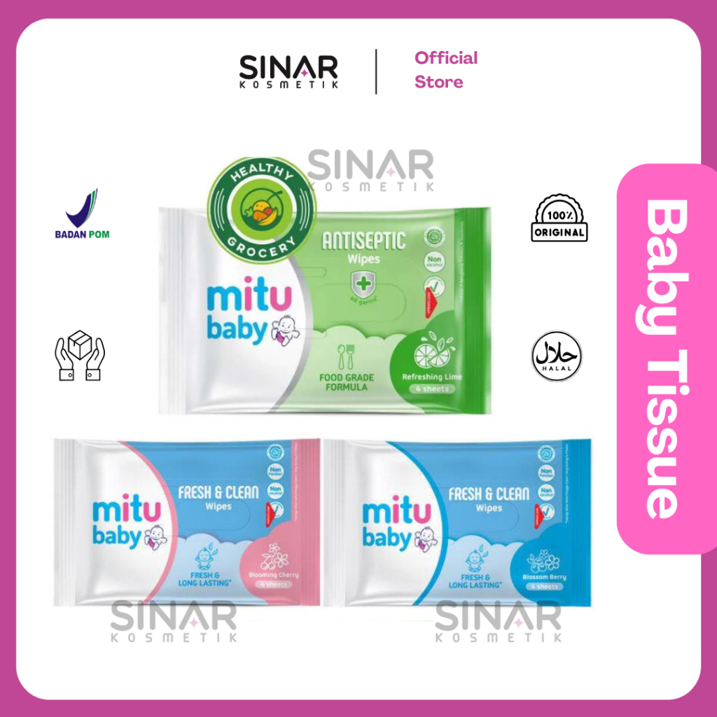 Mitu Baby Tissue | Sachet Isi 4's | Tisu Basah Bayi