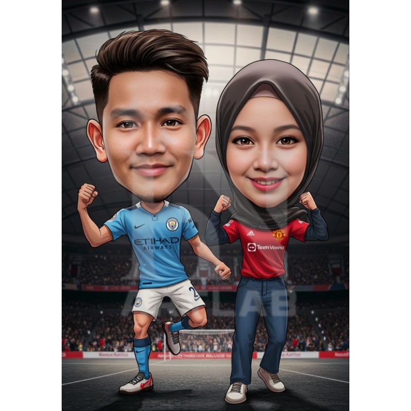 Jasa Edit Karikatur AI Couple / Pasangan Club Sepak Bola