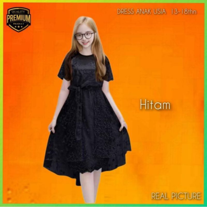 Midi Dress Anak Perempuan 13-18thn Jiao Gaun Pesta Korea Remaja Hitam