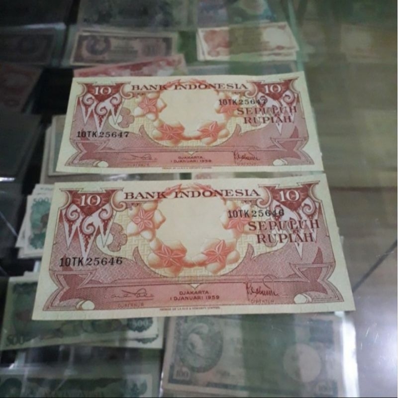 uang kuno 10 rupiah bunga 1959 asli