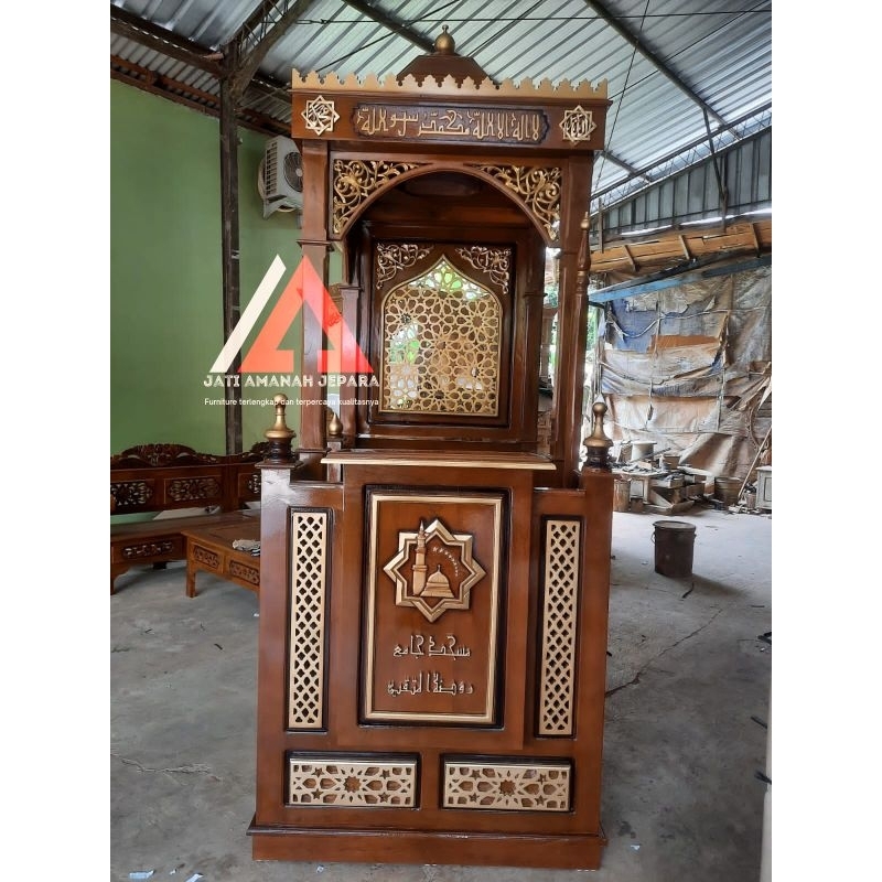 mimbar, mimbar masjid, mimbar masjid minimalis kayu jati asli, mimbar khutbah, mimbar pidato, mimbar