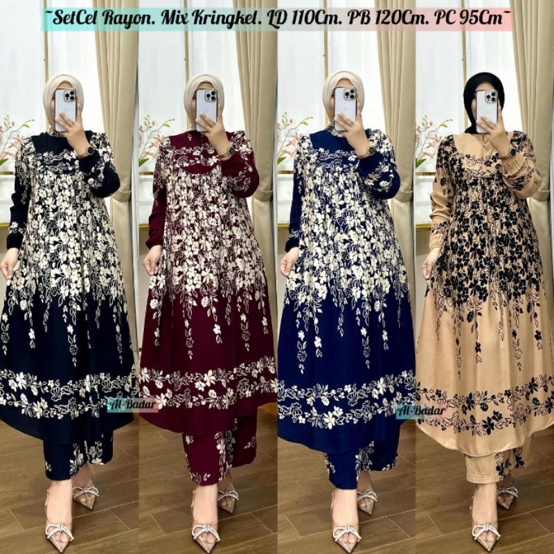 favorit setelan celana long tunik full rayon ld 110 cm pb 120 cm